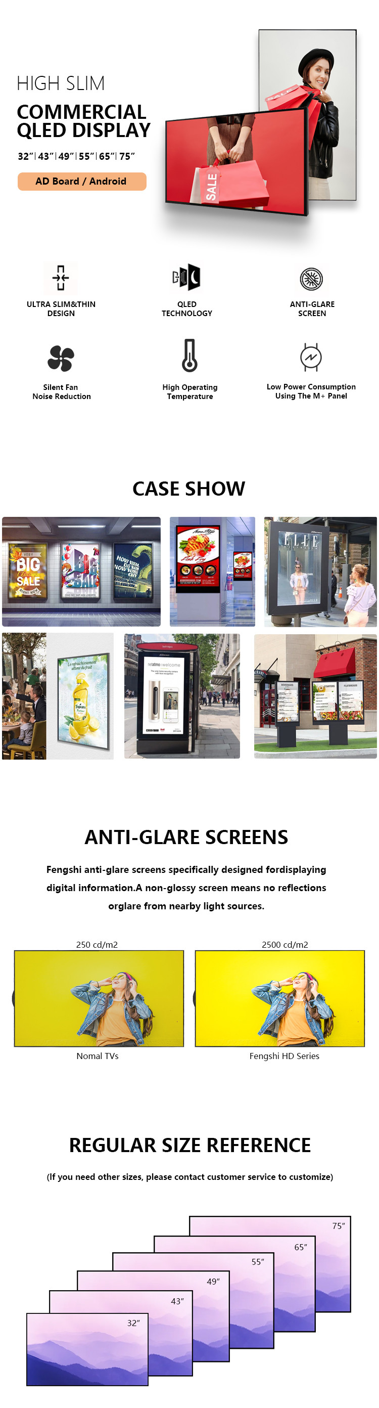Commercial LCD Screen Advertising Player 55inch Wall Mount Media Player Digital Signage