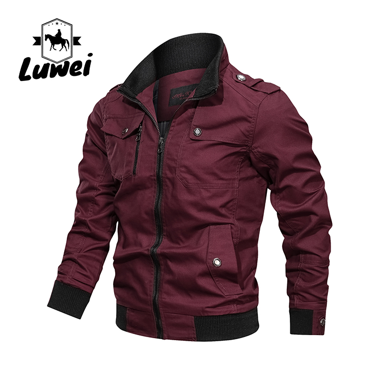 Windcheater Giacca Cotton Thin Fall Top Abrigos Hombre Utility Long Sleeve Oversize Solid Color Jacket with Zipper