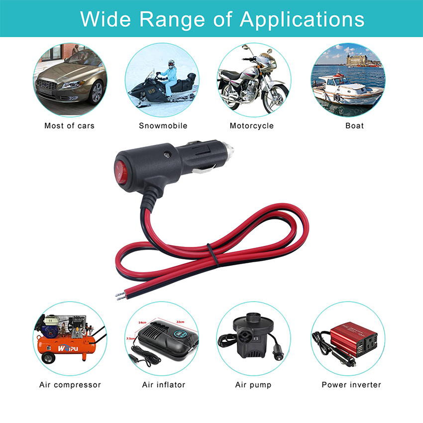 ON OFF Switch Angle Cigarette Lighter Male Plug Car Charger Solar Power Cable 18AWG 16AWG