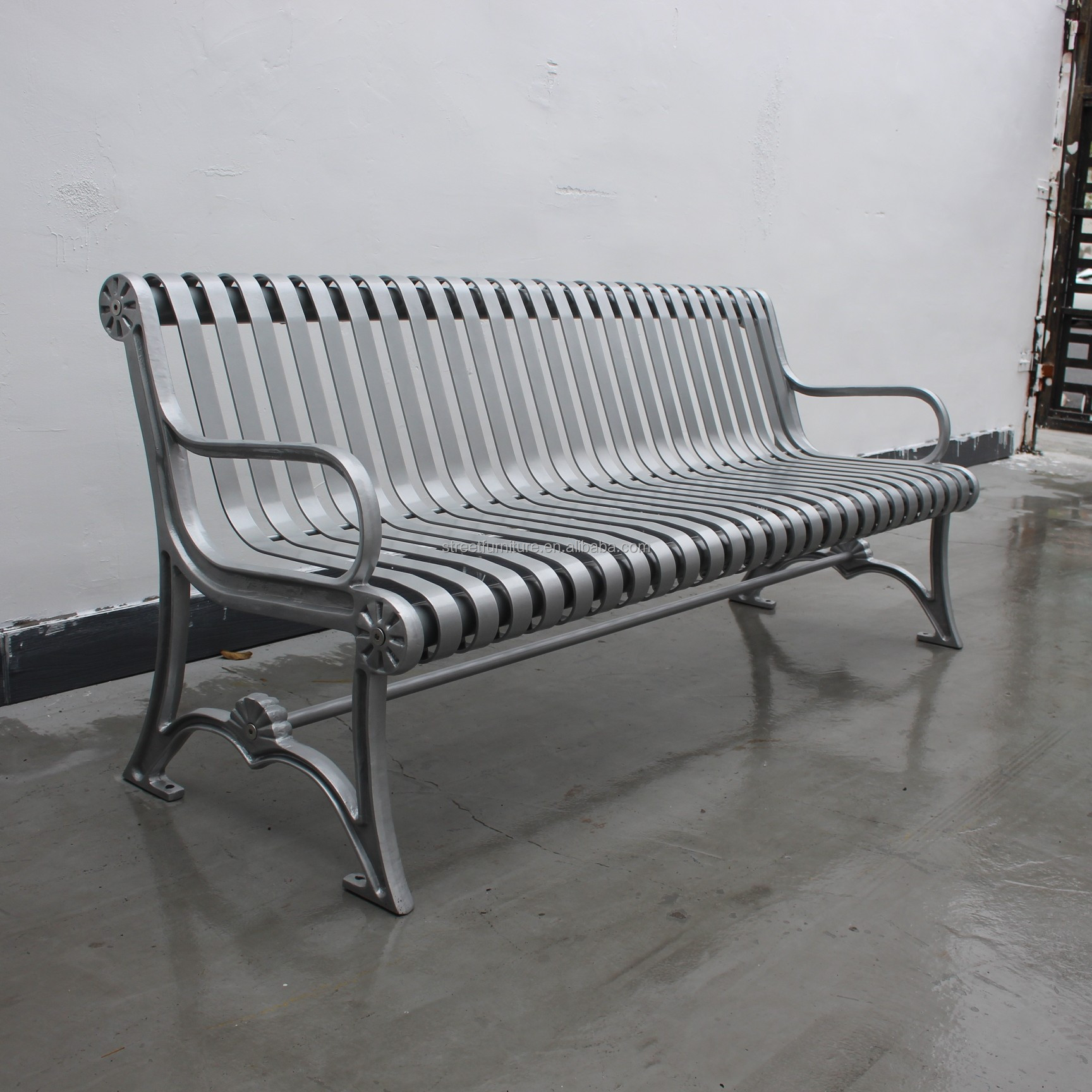 Outdoor Urban Metal Bench , Steel Patio Bench With Mild Steel Cast Iron Material