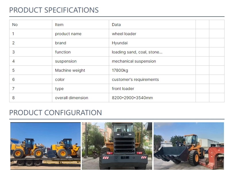 Hyndai High Performance Wheel Loader Hyundai Durable Construction Machinery