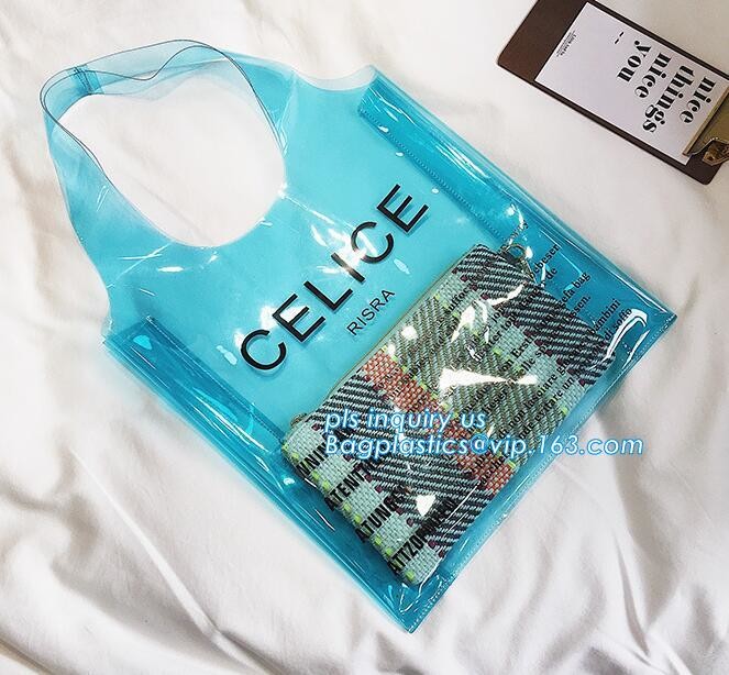 printed handle pvc bag pvc plastic bag, Stand up gift wine bottle packing recyclable PVC loop handle plastic bag, top se