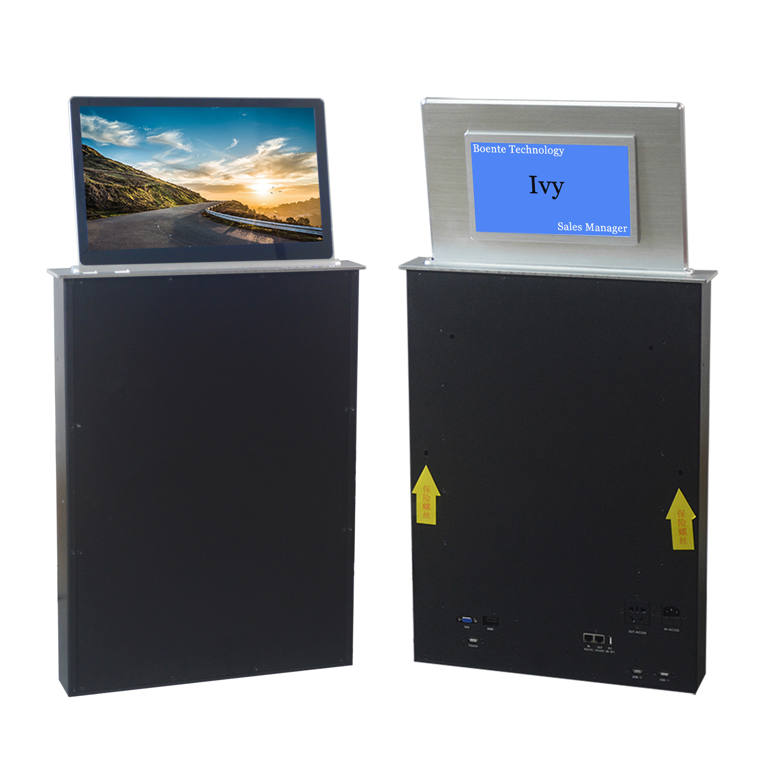 15.6 inch FHD screen computer desk lcd monitor lift with backside mini name screen