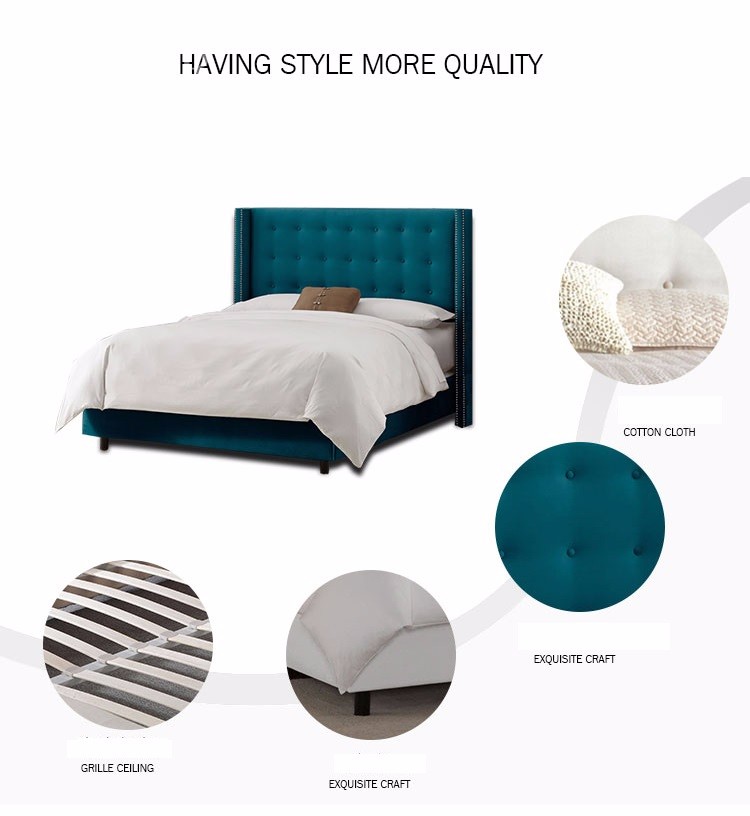 Bed Designer Furniture Simple White Wood King Size Tufted Headboard Bed