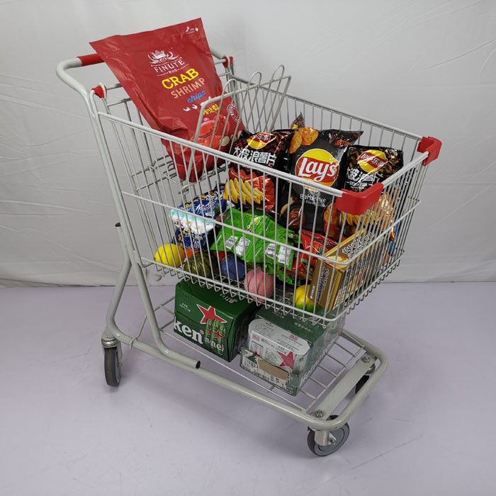 White Powder Coating 100L Boutique Supermarket Shopping Trolley With Tente TPR Wheels