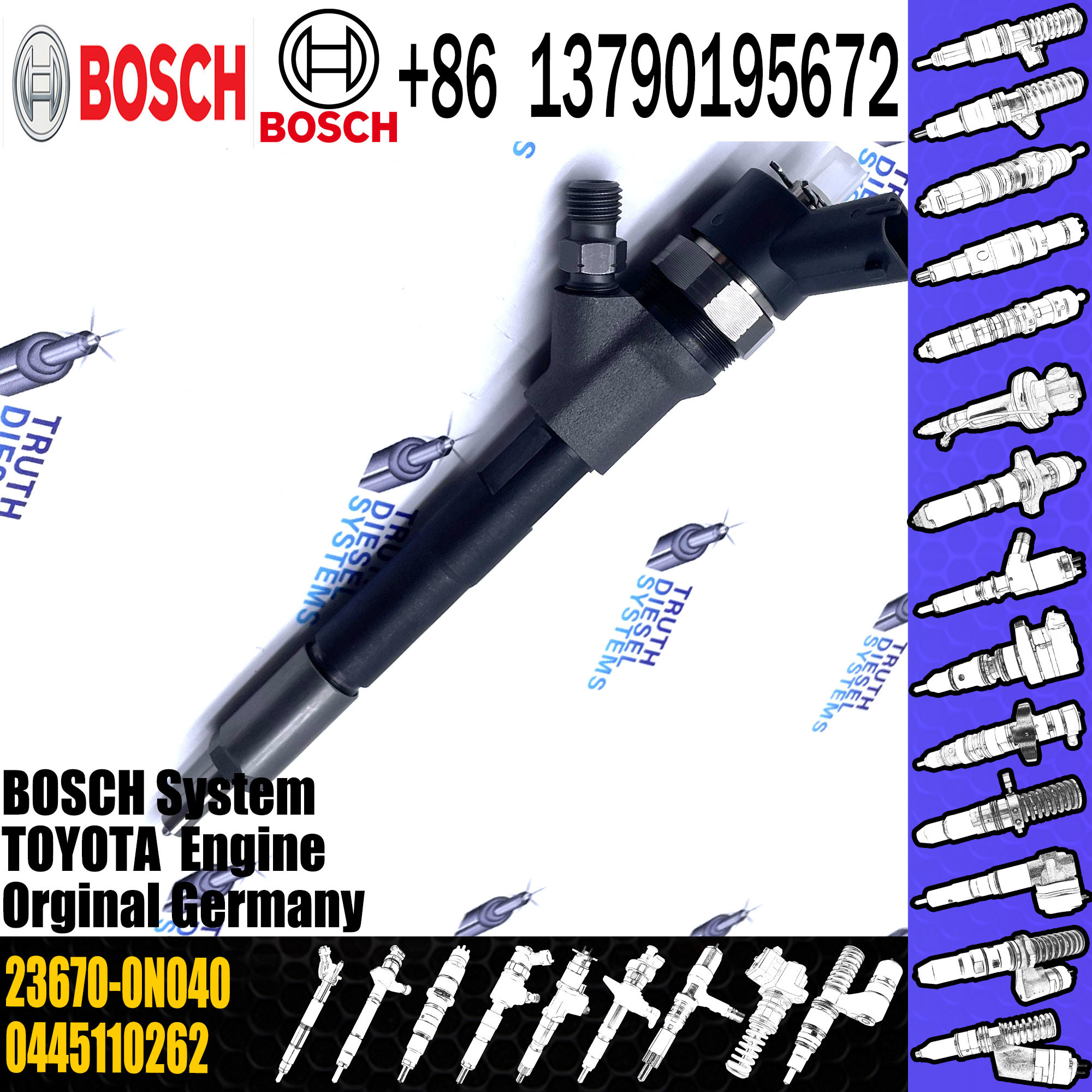 23670-0N040 Bosch Diesel Fuel Injectors 0445110262 For Toyota Yaris 1.4d