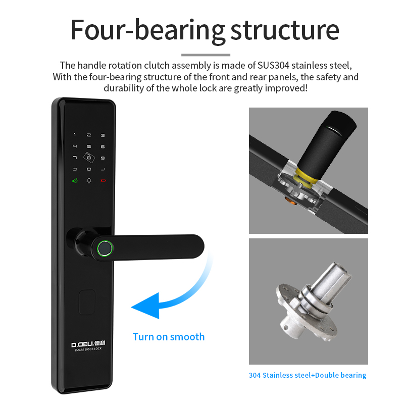 Fingerprint Touch Smart Door Lock Tuya App Control Unique Chip Encryption Technology