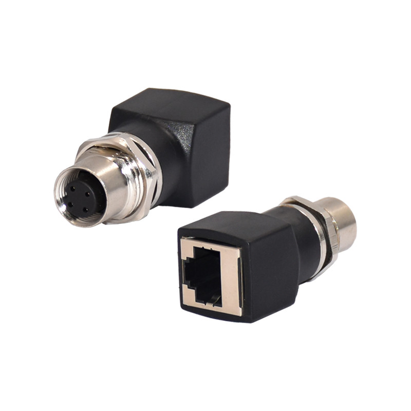 Automotive M12 Waterproof Connector A Coding Female 4pins To RJ45 Adapter