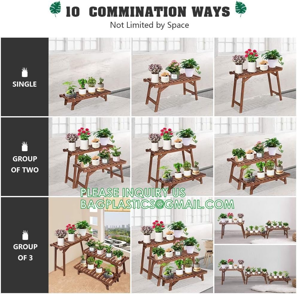 Wood Plant Stand Ladder Plant Shelf, Flower Pot Display Rack Freestanding Planter Holder for Organizer Multiple