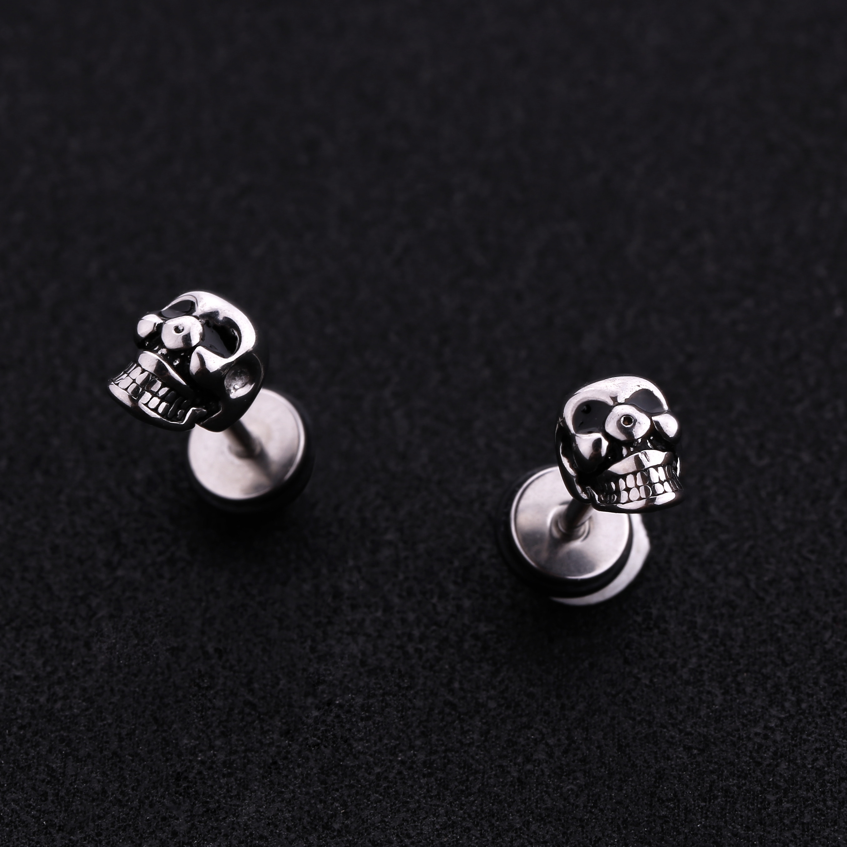 Fashion punk style Halloween skull head stud earrings stainless steel plating men's jewelry earrings