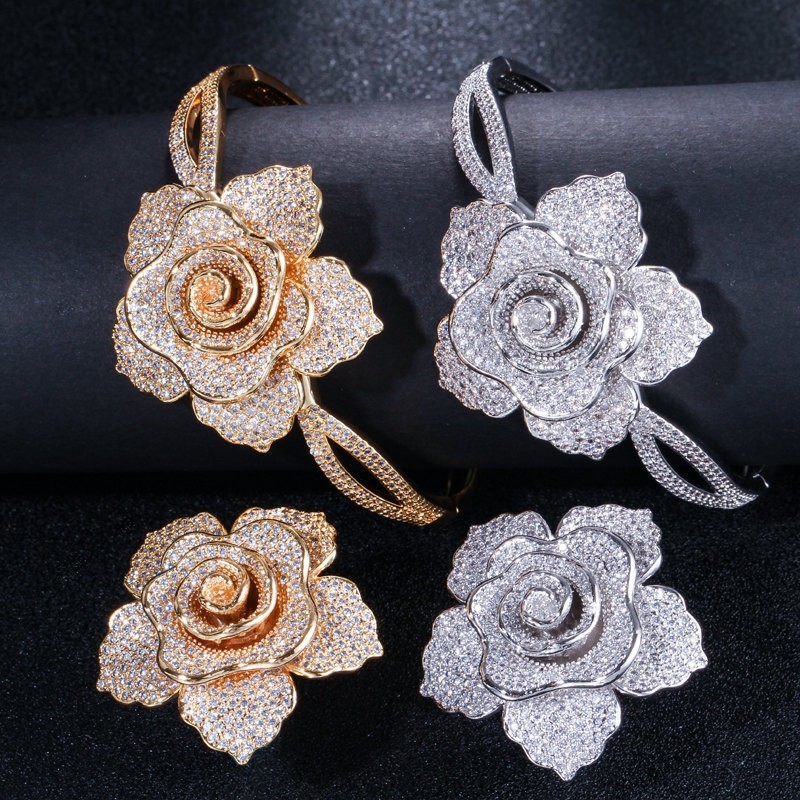 Luxury Rhinestone Flower Bracelet for Women Crystal Bracelet Wedding Bridal Bracelet Gold Silver Color Bracelet Jewelry