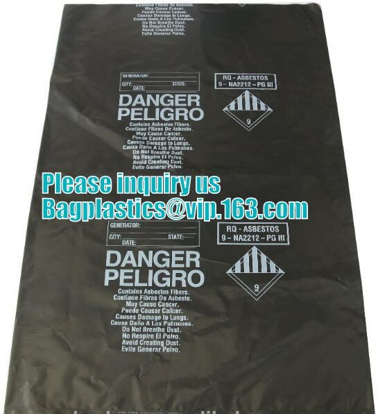 PE packing bag for Asbestos fibers, large size thicker LDPE asbestos remove bags, Large Asbestos Waste Removal Bags, pac