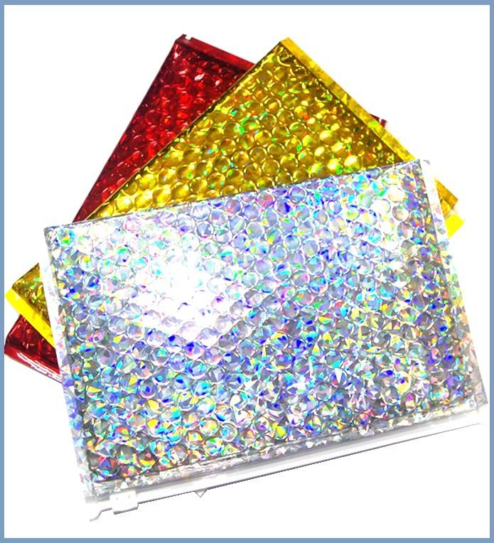 Reusable Metallic Matte Glossy Holographic Zip lockk Bags, Reclosable Cosmetic Packing Bubble Pouch Slider Zipper