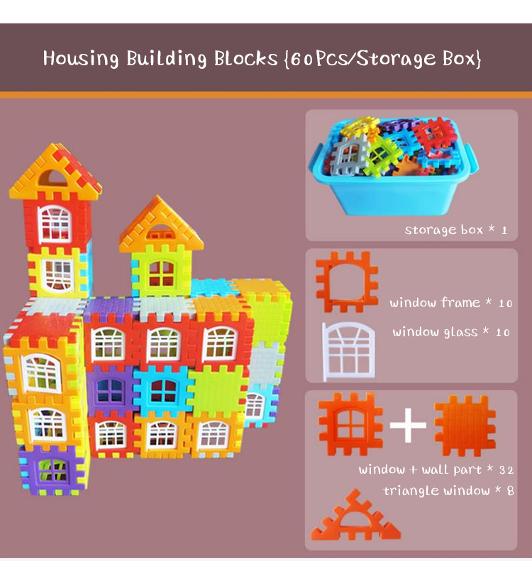 PP Plastic Assemble Bricks Creative DIY Toy for Early Education Cognition Developing Children's House Building Blocks