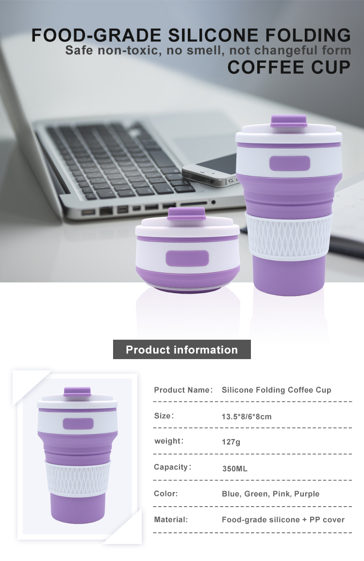 350ml BPA Free Silicone Reusable Collapsible Water Cup