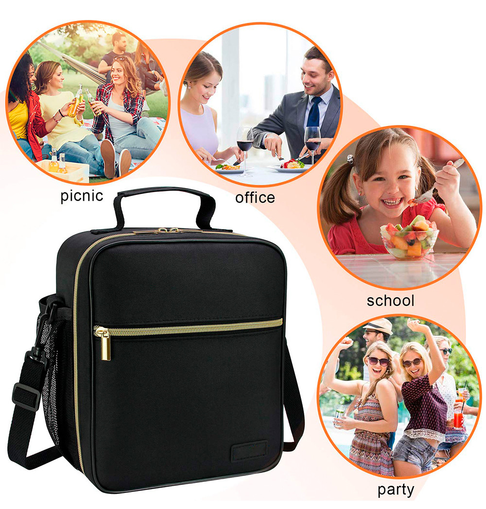 Spacious Pure Color Nylon Lunch Box With Shoulder Strap