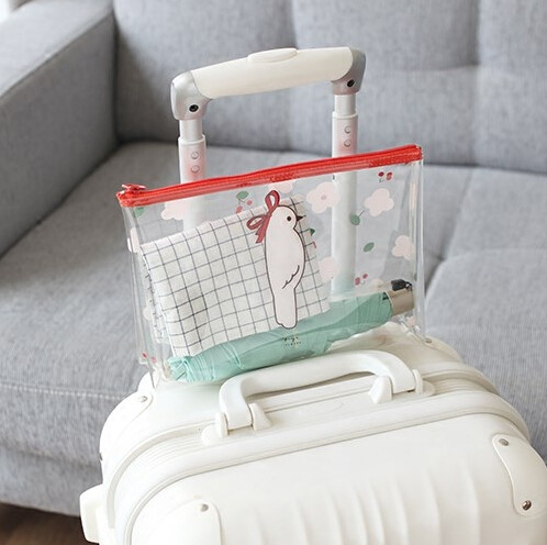 Carton Printing PVC Zipper Bag , Transparent Travel Cosmetic Makeup Bag