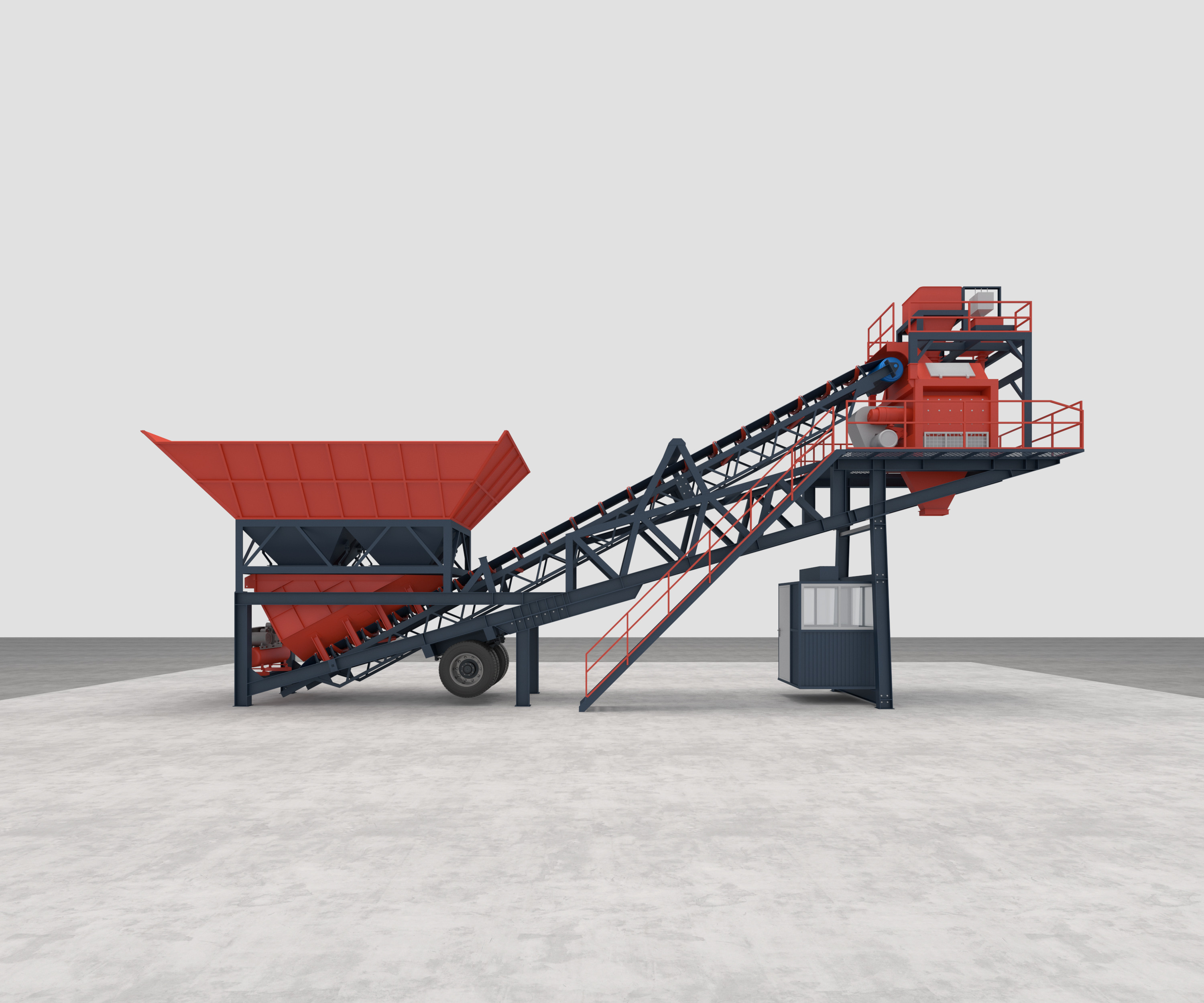 PLC Portable Mobile Concrete Batching Plant Twin Horizontal Shaft