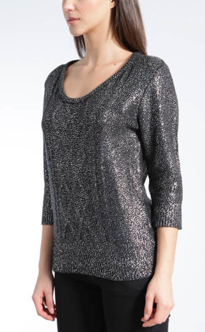 WOMEN'S 100% ACRYLIC FOIL PRINT CABLE KNITTED SWEATER