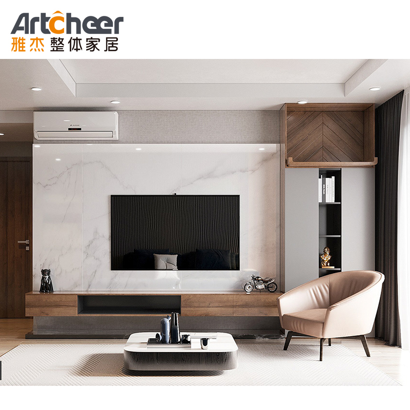 PANEL Wood Style Tea Table TV Cabinet Set with Customized Color and Back Cabinet Design