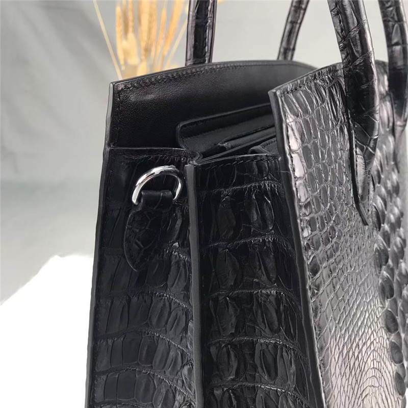 Authentic Crocodile Skin Women Black Totes Purse Genuine Alligator Leather Lady Shoulder Bag Female Three-way Handbag