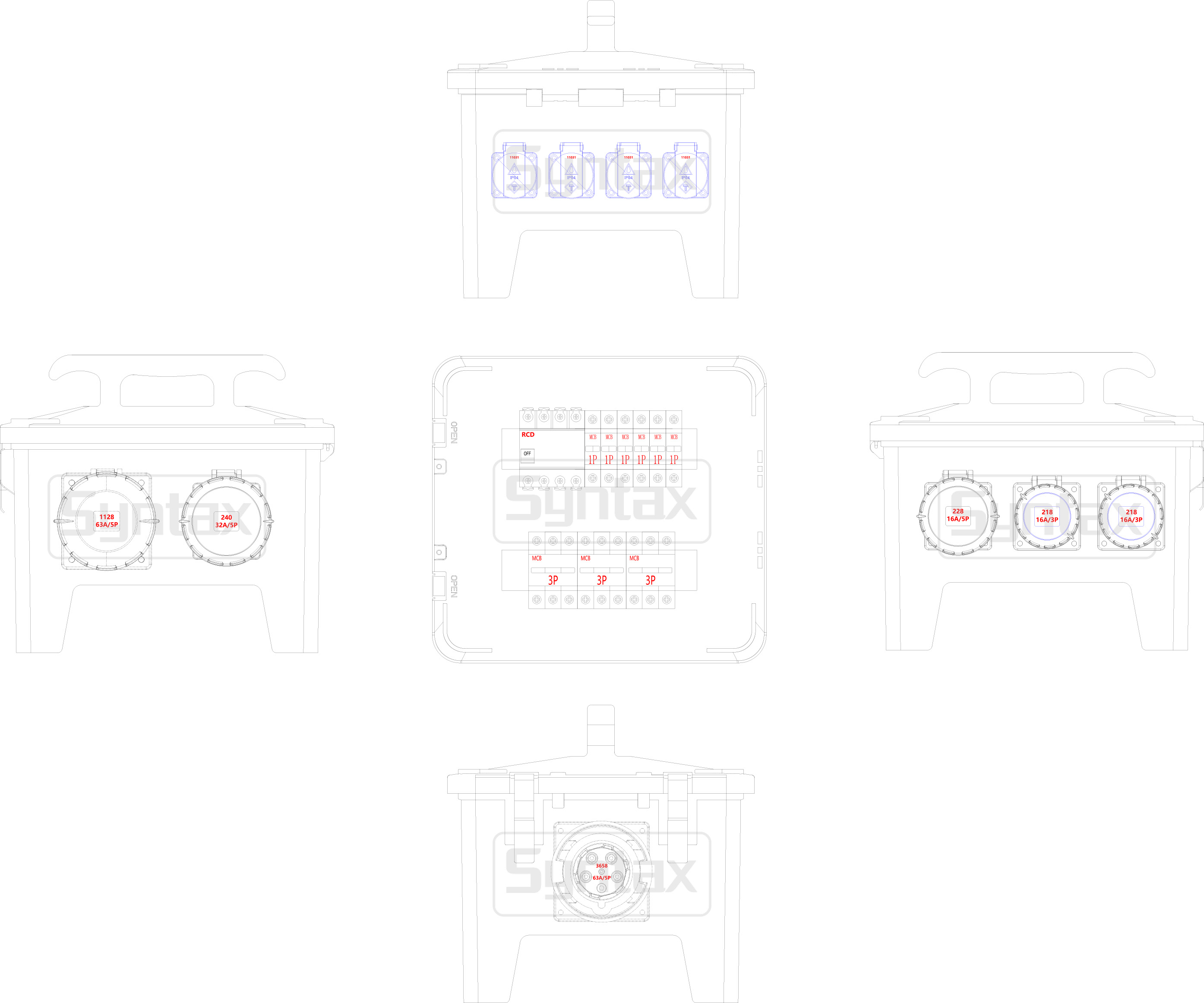 Syntax MP24 Event Power Distro Box 63A 3pH+N+E 400V Black Bespoke Socket Board For Indonesia Project