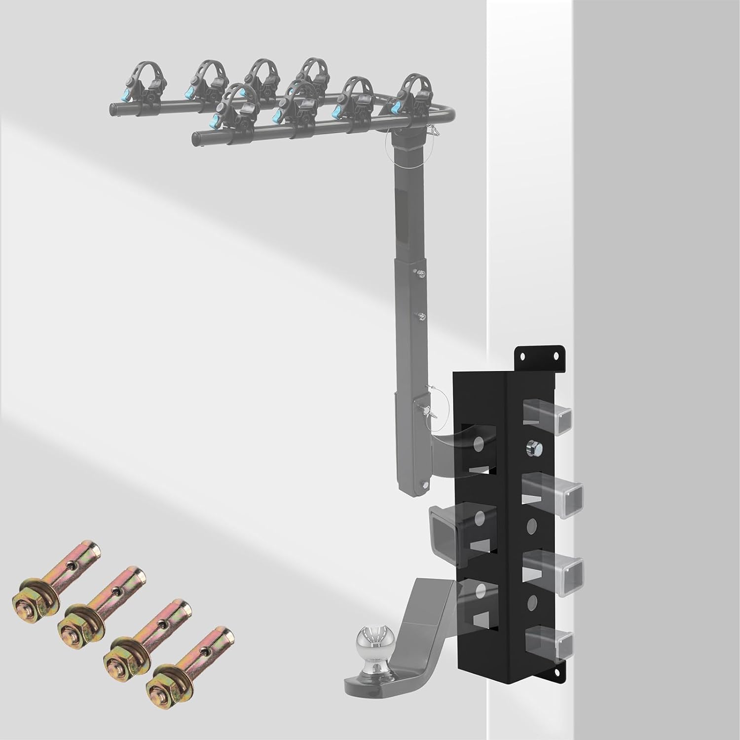 Hitch Wall Mounted 1" 1.25" 2" Hitch Receiver for Bicycle Ski Cargo Rack Storage Garage Organization