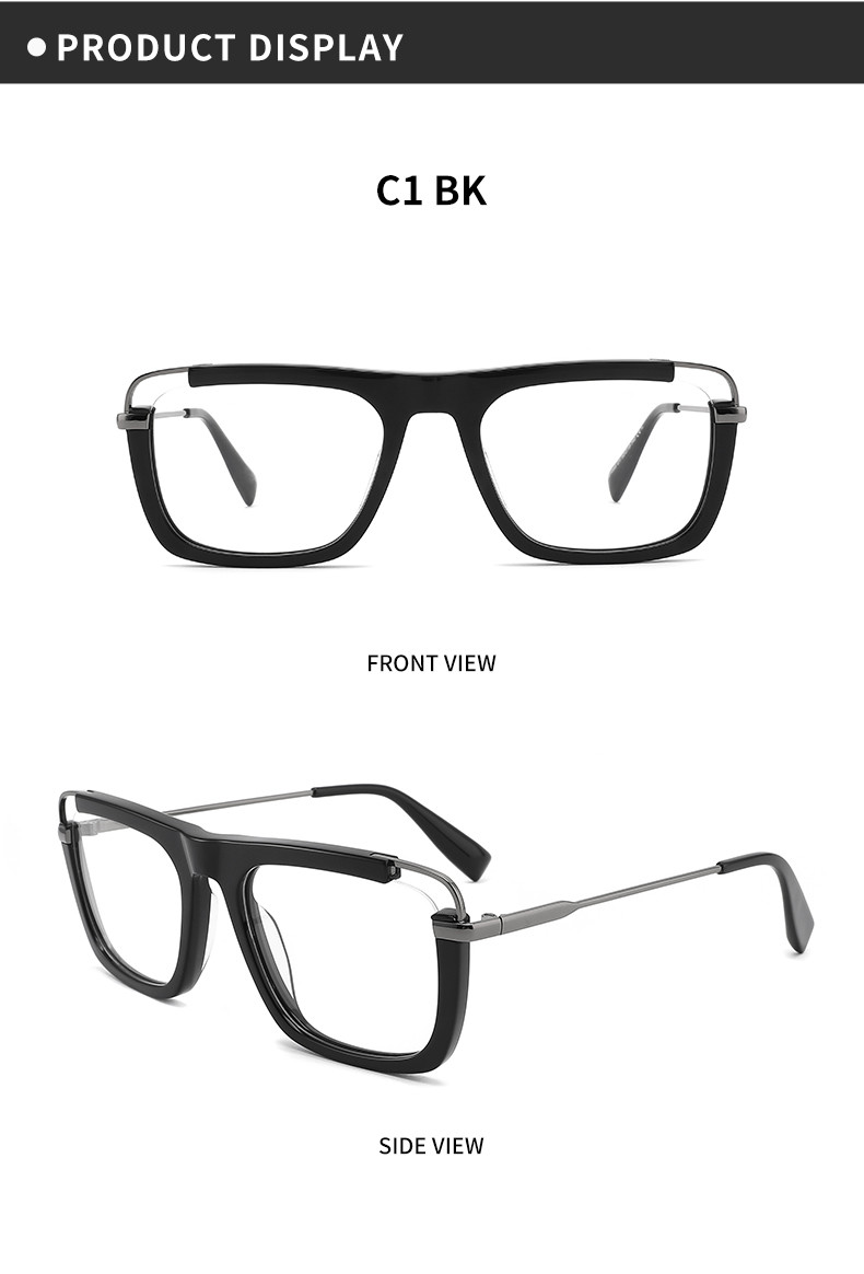 Unisex Square Acetate Metal Glasses Flat Top Big Eyeglass Frames