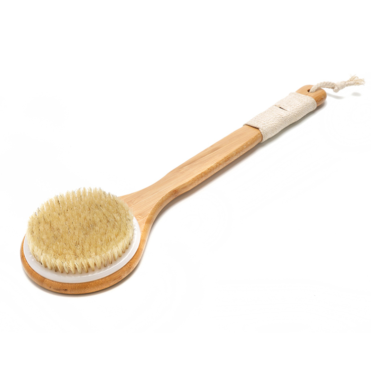 Dry Body Shower Brush Back Scrub Natural Bamboo Long Handle Massage