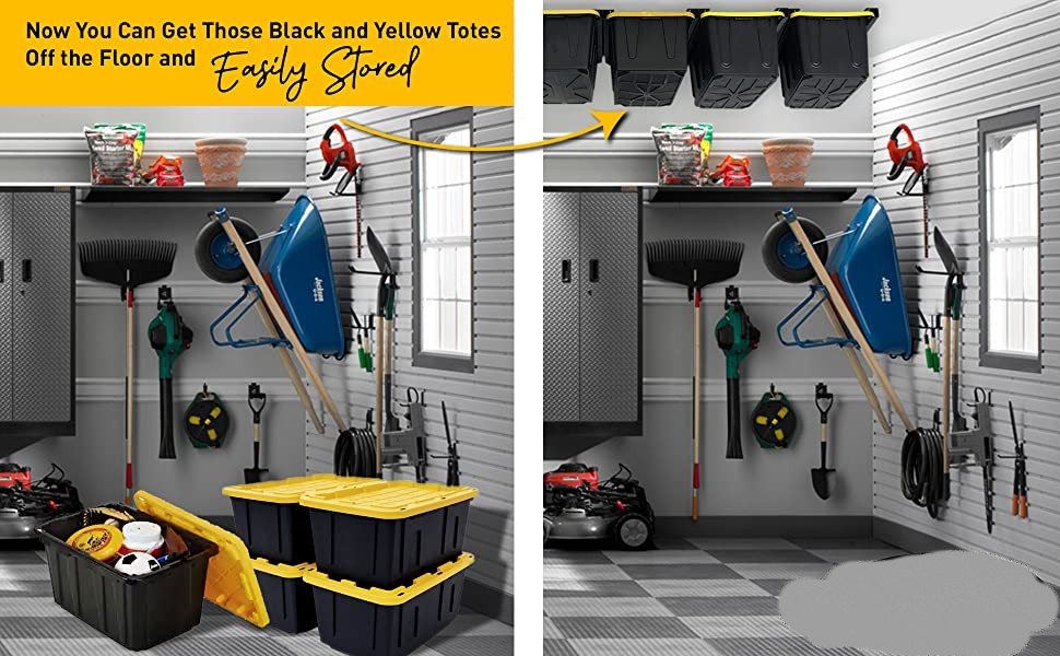 Adjustable Garage Container Storage System with Single Tier Overhead Storage Bins Rack