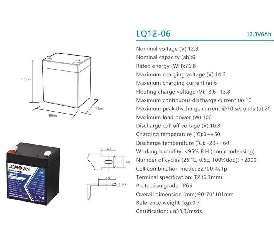 IP65 Solar Energy Storage Battery MSD Lifepo4 Battery 12v 6ah Home