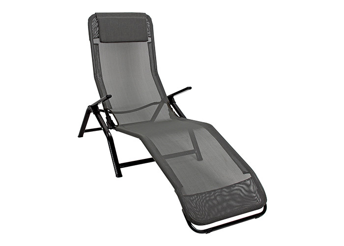Textilene Reclining Foldable Sun Lounger With Pillow Rust Resistant