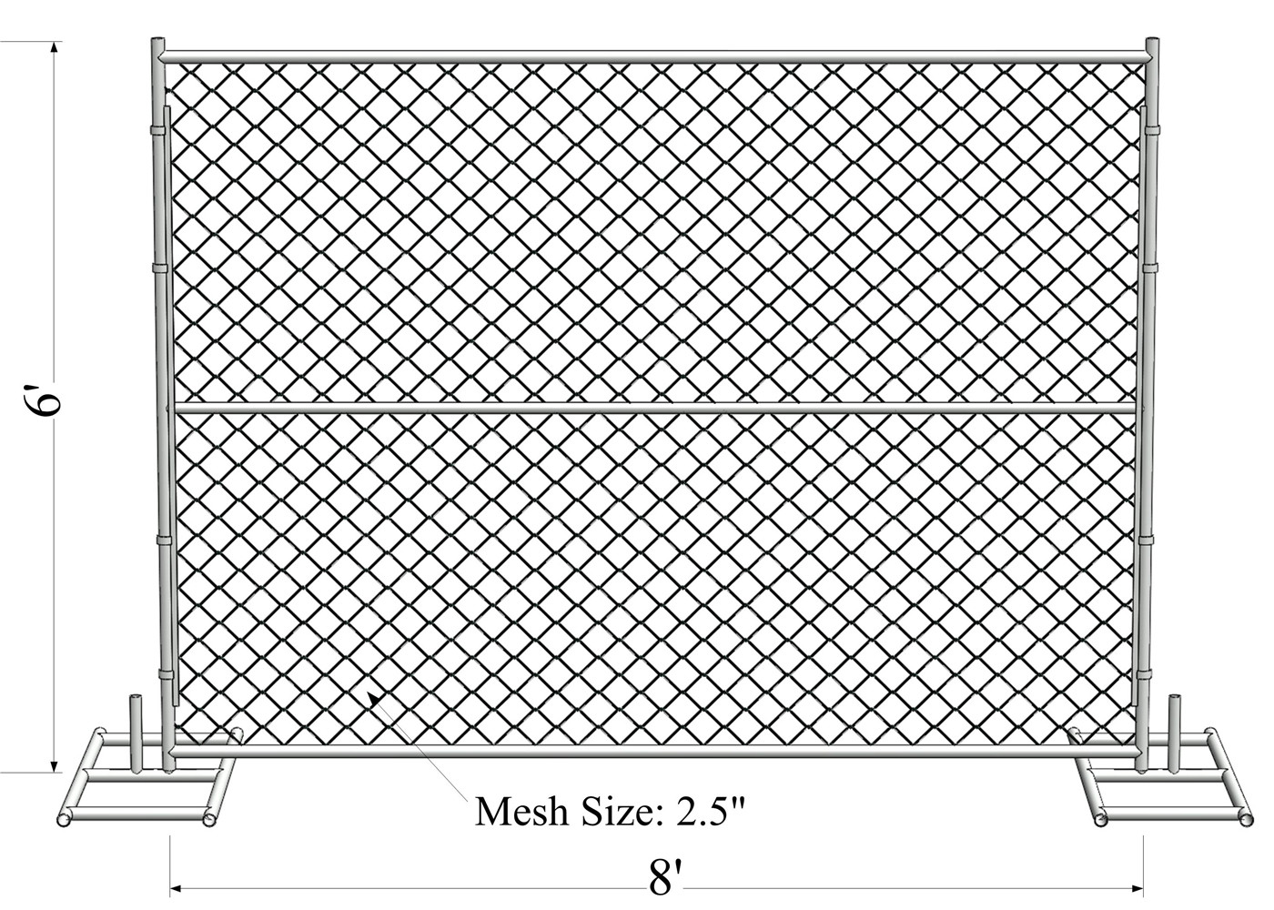 8' x 14'Portable chain link construction fence Tubing 1⅝"(42mm)x 1.6mm Thick Cross barce Chain mesh 2¼"x2¼"(57mmx57mm)