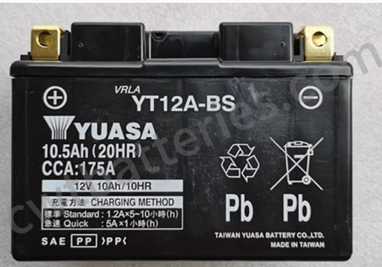 Lead Acid AGM Motorcycle Battery 12V 10Ah Yuasa YT12A-BS Replacement For All Terrain Vehicles