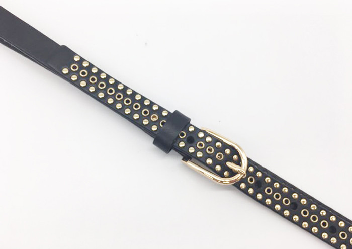 Light Weight Womens Studded Leather Belt With Gold Buckle 3/4" Width