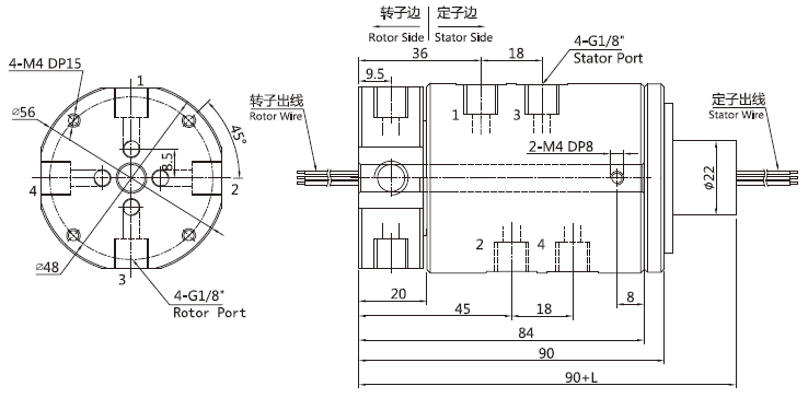 4 Channel Pneumatic Ethernet Rotary Joint Slip Ring 2A-800A