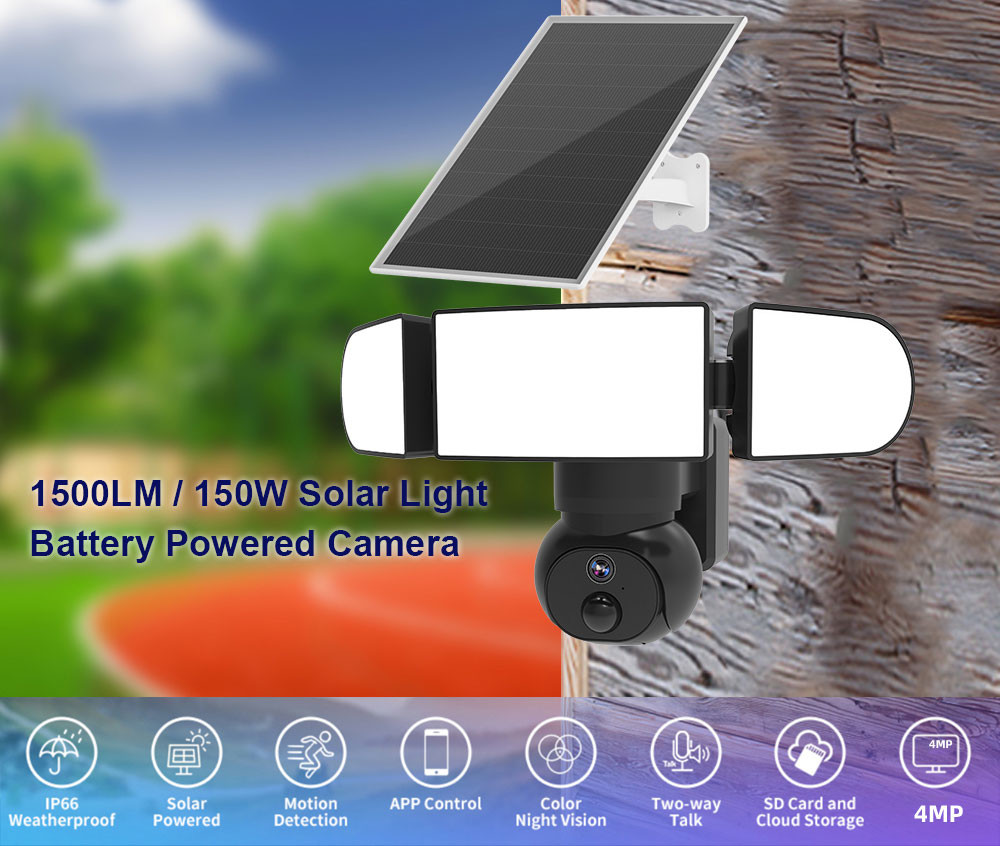 AQUZO Built In 90db Siren Alarm Cellular Security Camera Solar Battery Power Light