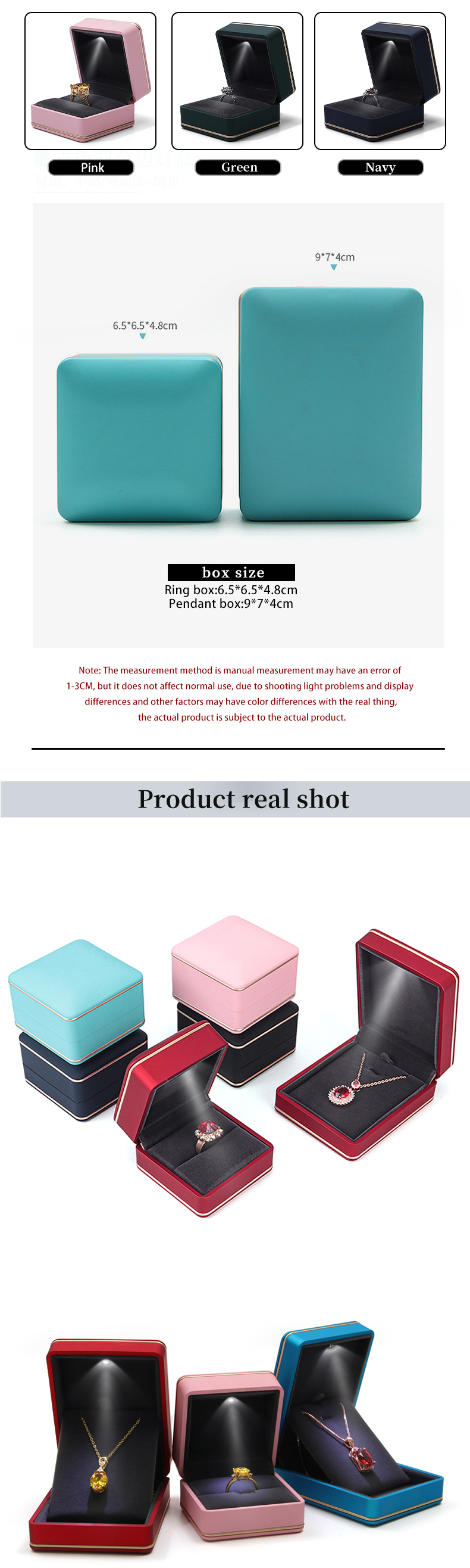 Custom Logo Silk Screen Printing Dark Green LED Jewelry Box for Luxury Rings