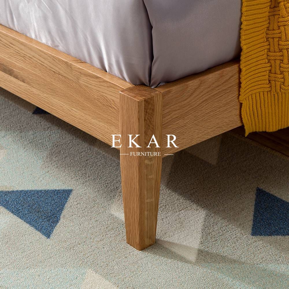 New Modern Simple Design King Size Oak Solid Wood Bedroom Furniture Nordic Bed