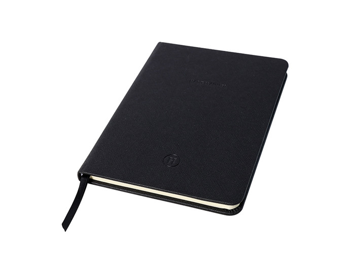 Black Pu Cover Custom Printed Notebooks Diary Journal A5 Size Black Ribbon