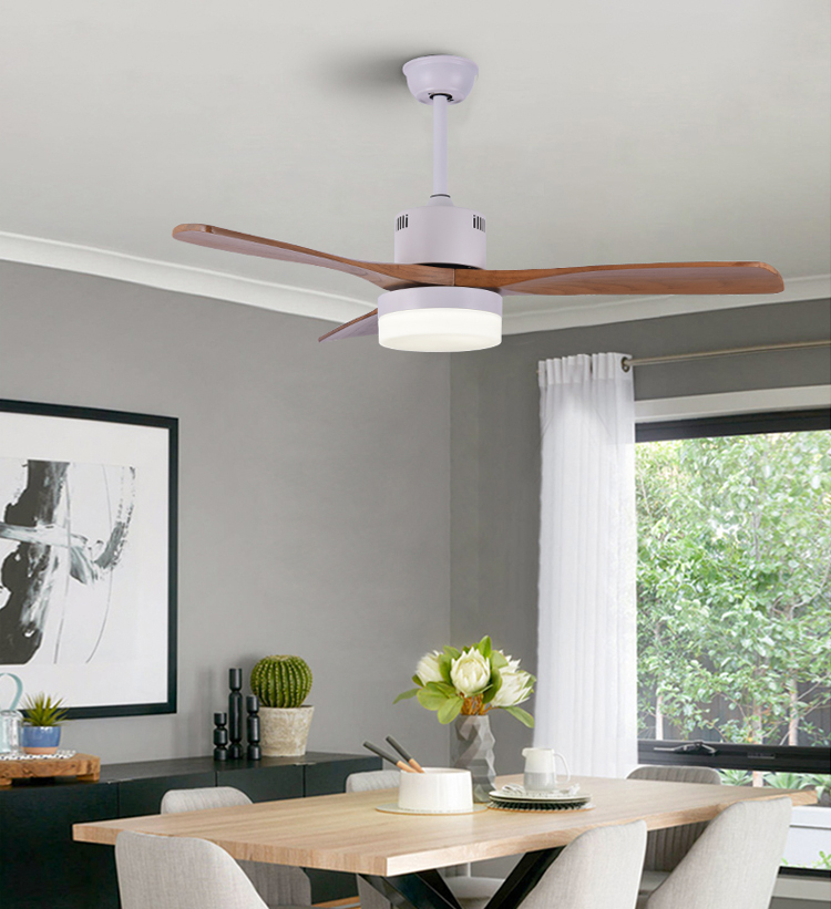 OEM ODM Vintage Home 1320mm Matt White Natural Wood Ceiling Fan Light 6000K