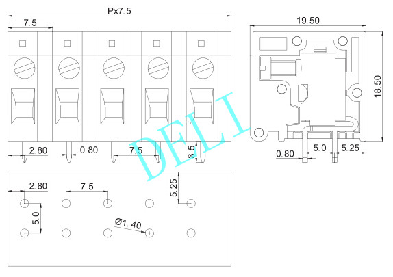 PCB Mount Screw Terminal Block Connector 5.0mm 7.5 Pitch DL105R-XX-5.0/7.5