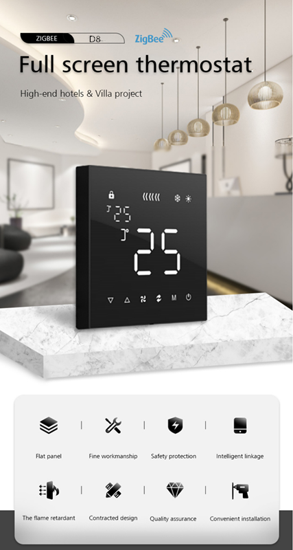Full Screen Acrylic Touch Panel Tuya App Zigbee Thermostat
