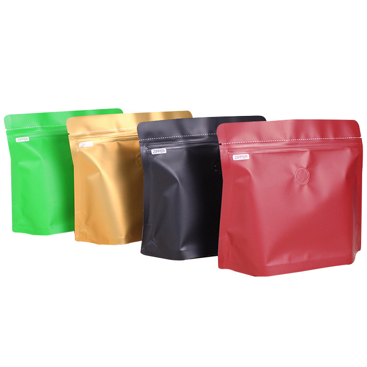 Gravure Printing Square Bottom Zipper Resealable Stand Up Coffee Pouches with Valve