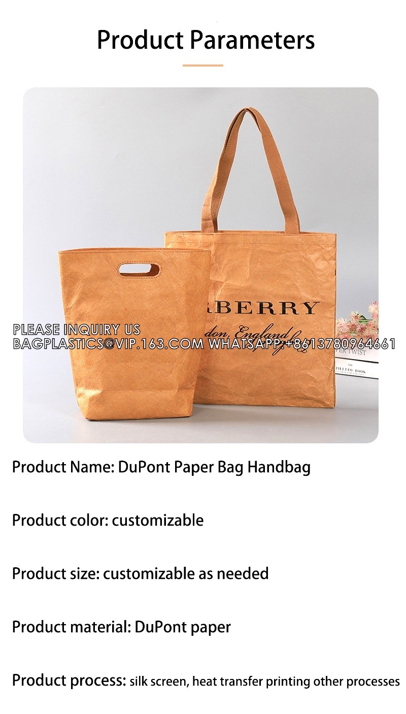 Tyvek DuPont Paper Vintage Kraft Paper Outgoing Shopping Handbag Printed LOGO Waterproof One Shoulder Bag