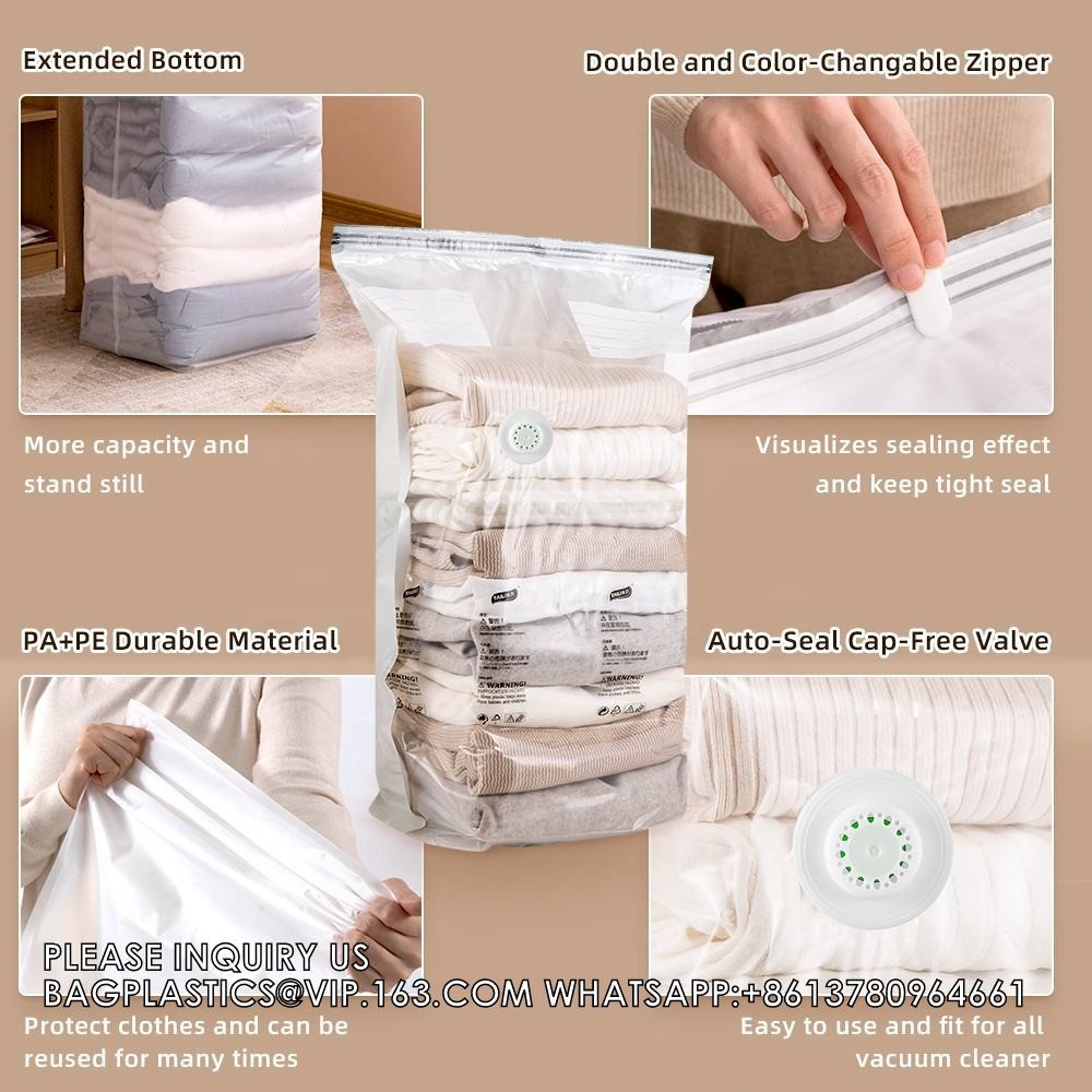 Big Size Space Saving Compressed Polyester Vacuum Storage Bags Combo 12 Pack Foldable For Clothing With Hand Pump