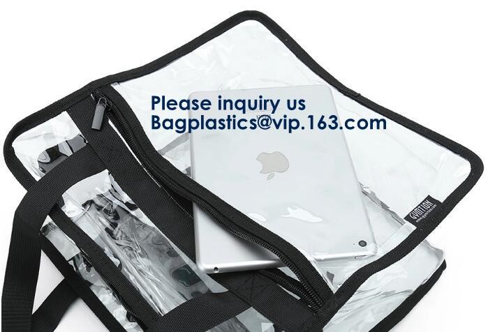 Beach Bag Clear PVC Bag Tote With Inner Pocket And Zipper Closure,PVC Bag Beach Tote With Black Handles, Bagease