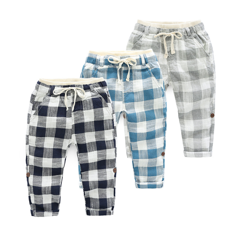 Unisex Cute Newborn Baby Clothes Cotton Plaid Harem Pants Knitted Fabric