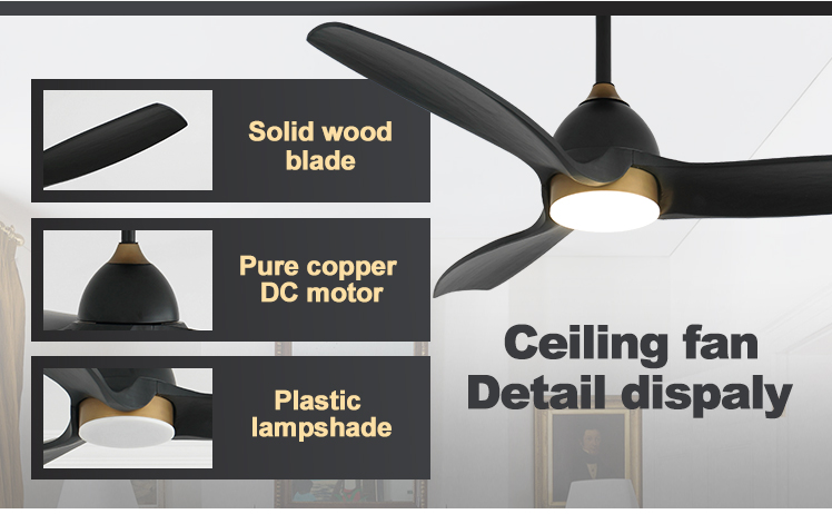 Solid Wood Black Gold Design LED Ceiling Fan 64 Inches for Home Hotel and Office Needs