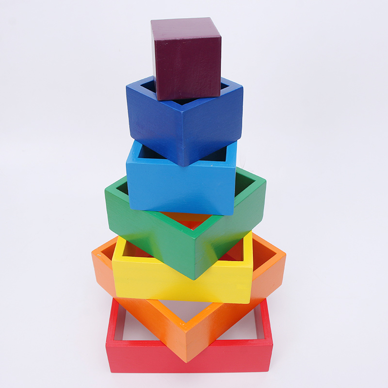 Brown 18cm Rainbow Wooden Building Blocks Toy Creative Educational
